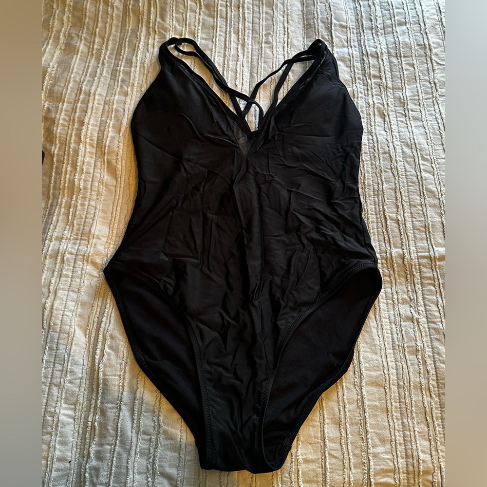 Express Black One Piece Swimsuit Size Large Strappy Plunge Back